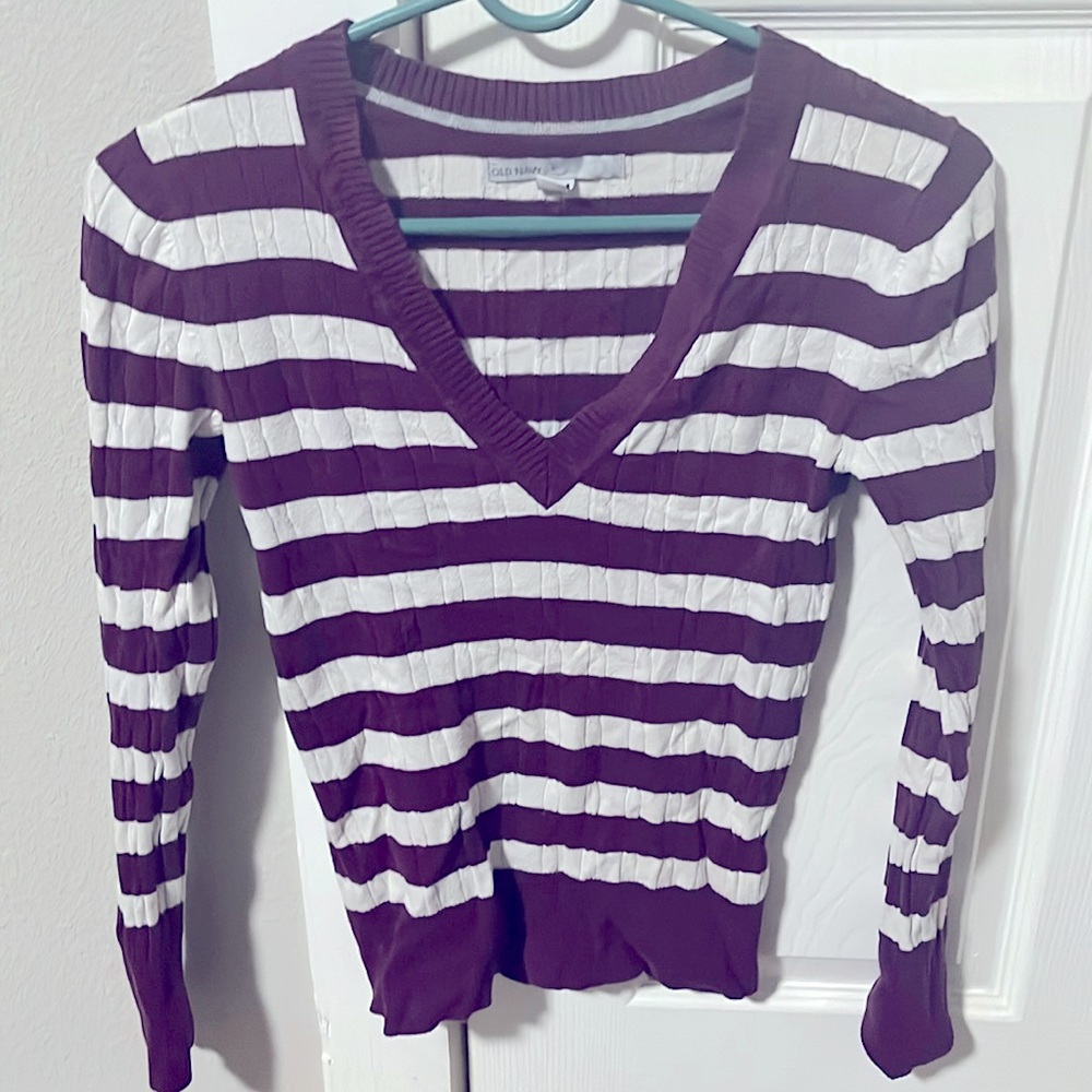 Old Navy Plum and White Striped Women’s Sweater